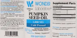 Label for Pumpkin Seed Oil 1,000 mg