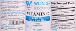 Label for Vitamin C 1,000 mg with Rose Hips
