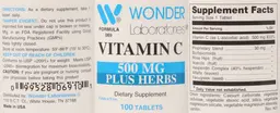 Label for Vitamin C 500 mg plus Herbs