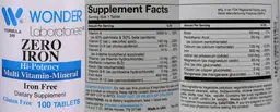 Label for Zero Iron Hi-Potency Multi Vitamin-Mineral