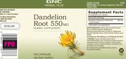 Label for Dandelion Root 550 mg