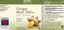 Label for Ginger Root 550 mg