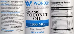 Label for Organic Coconut Oil 1000 mg