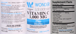 Label for Vitamin C 1,000 mg plus Herbs