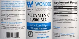 Label for Vitamin C 1,500 mg