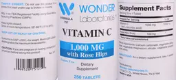 Label for Vitamin C 1,000 mg with Rose Hips