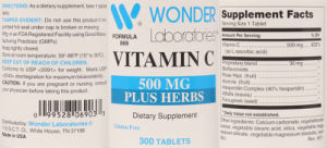 Label for Vitamin C 500 mg plus Herbs