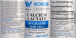Label for Calcium Lactate 10 Grains (650 mg)