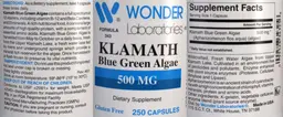Label for Klamath Blue Green Algae 500 mg