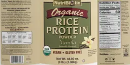 Label for Organic Rice Protein Vanilla