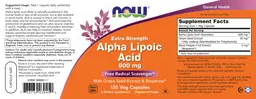 Label for Extra Strength Alpha Lipoic Acid 600 mg