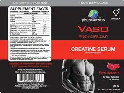 Label for Vaso Pre-Workout Creatine Serum Raspberry