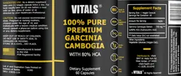Label for 100% Pure Premium Garcinia Cambogia