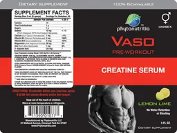 Label for Vaso Pre-Workout Creatine Serum Lemon Lime