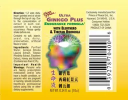 Label for Ultra Ginkgo Plus Endurance Formula