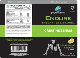 Label for Endure Creatine Serum Lemon Lime