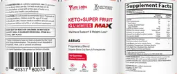 Label for Yum Labs Nutrition Keto + Super Fruit Gummies Max