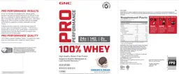 Label for 100% Whey Cookies & Cream