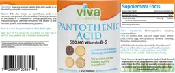 Label for Pantothenic Acid 500 mg