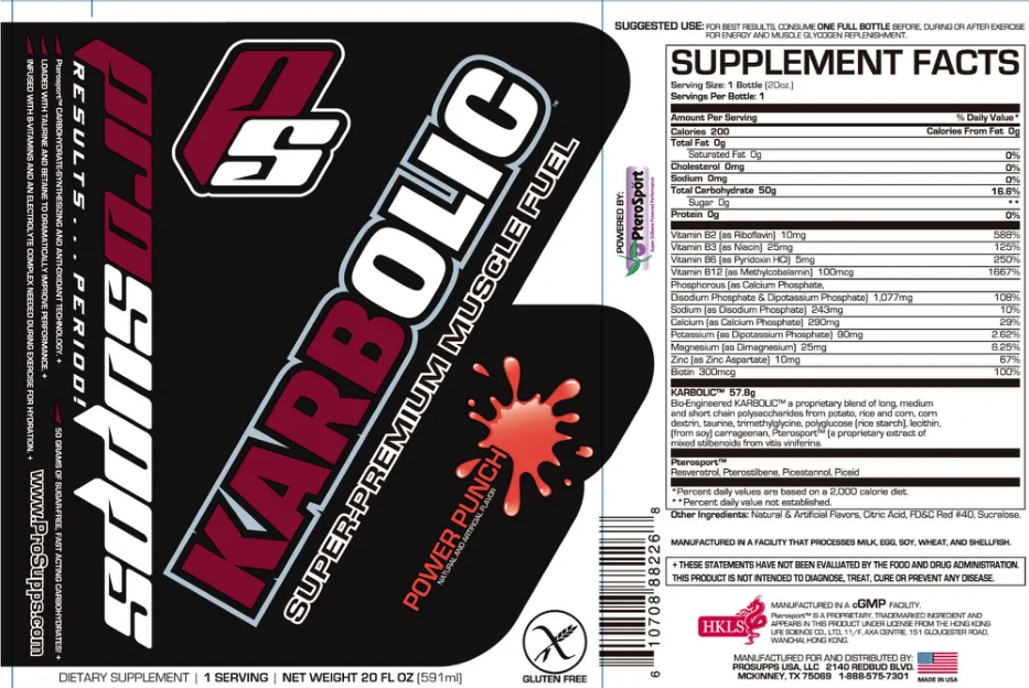 Label for Karbolic Super-Premium Muscle Fuel Power Punch