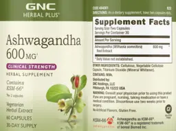 Label for Ashwagandha 600 mg