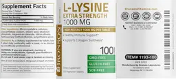 Label for L-Lysine Extra Strength 1000 mg