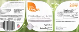 Label for Pantothenic Acid 500 mg