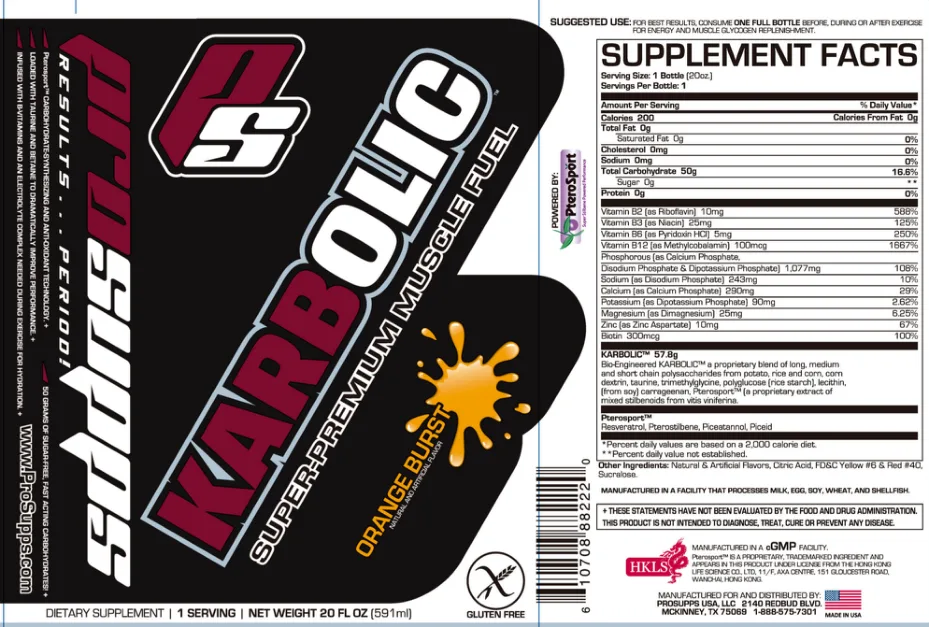 Label for Karbolic Super-Premium Muscle Fuel Orange Burst