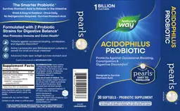 Label for Acidophilus Probiotic Pearls 1 Billion