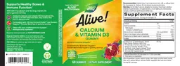 Label for Alive! Calcium & Vitamin D3 Gummies