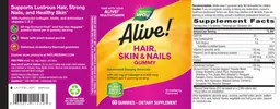 Label for Alive! Hair, Skin & Nails Gummies Strawberry Flavored