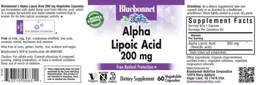 Label for Alpha Lipoic Acid 200 mg