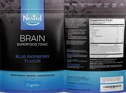 Label for Brain Superfood Tonic Blue Raspberry Flavor