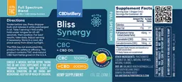 Label for Bliss Synergy CBC 300 mg + CBD 600 mg Natural Orange Flavor
