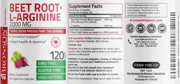 Label for Beet Root + L-Arginine 2000 mg