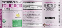 Label for Certified Organic Folic Acid 800 mcg