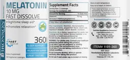Label for Melatonin 10 mg Fast Dissolve Peppermint Flavor