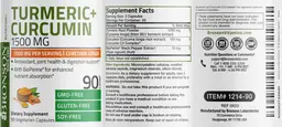 Label for Turmeric + Curcumin 1500 mg