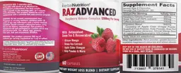 Label for RazAdvanced Raspberry Ketone Complex 1200mg