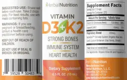 Label for Vitamin D3+K2