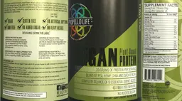 Label for Vegan Plant Based Protein Spiced Vanilla