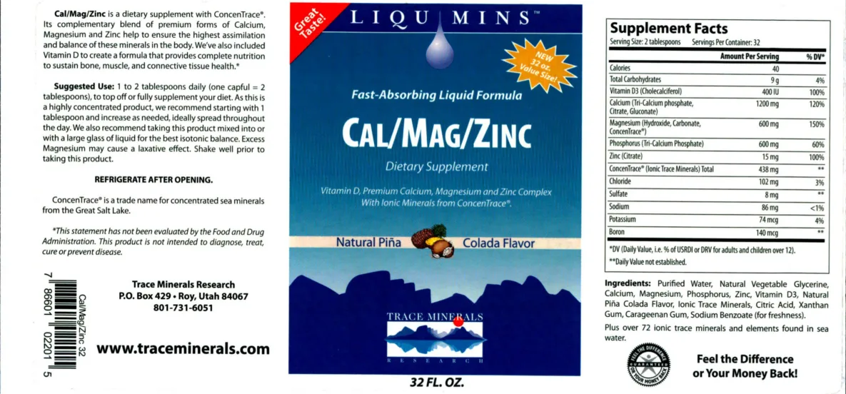 Label for Cal/Mag/Zinc Natural Pina Colada Flavor