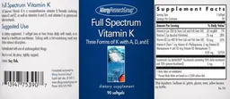 Label for Full Spectrum Vitamin K