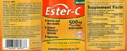 Label for Ester-C 500 mg With Citrus Bioflavoinds