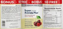 Label for Super Chewable Acerola Plus Natural Berry Flavored