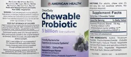 Label for Chewable Probiotic Natural Grape Flavor