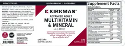 Label for Advanced Adult Multivitamin & Mineral with 5-MTHF