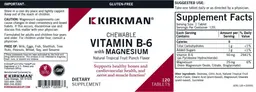 Label for Chewable Vitamin B6 with Magnesium Natural Tropical Fruit Punch Flavor