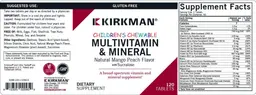 Label for Children's Chewable Multivitamin & Mineral Natural Mango Peach Flavor with Sucralose