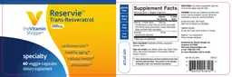 Label for Reservie Trans-Resveratrol 500 mg
